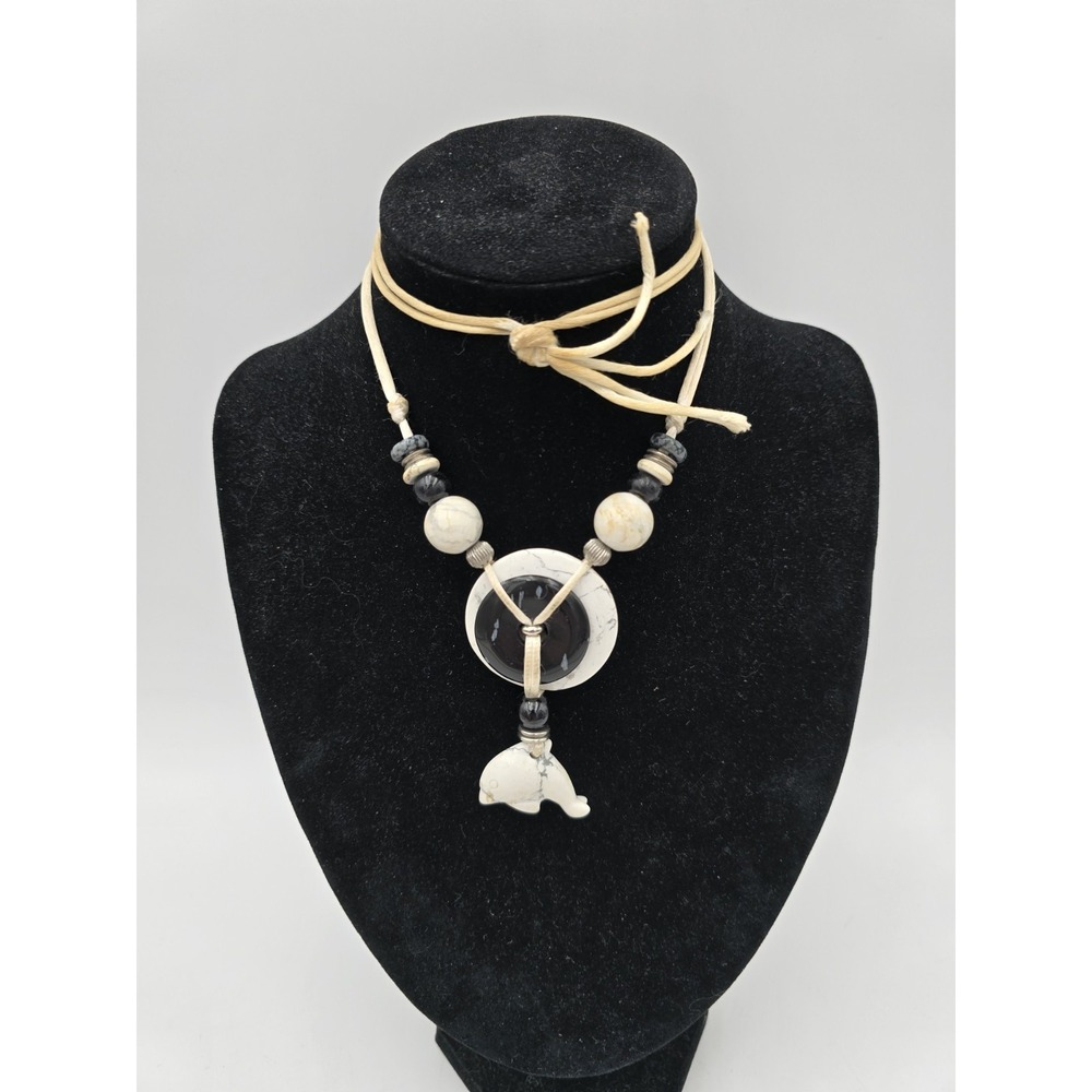 black and white stone‎ dolphins pendant necklace Boho